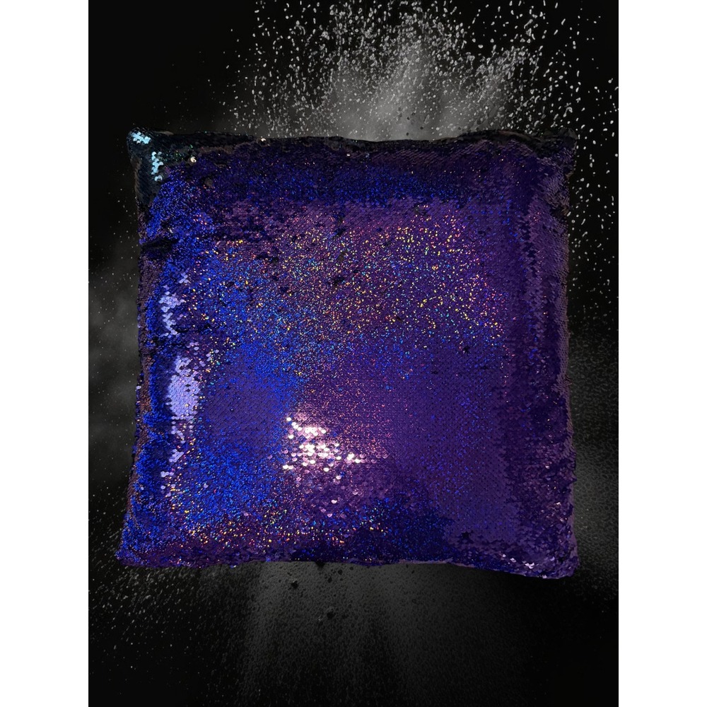 Purple Blue Reversible Sequin Throw Pillow Square 17.5in Glam Decor Sensory
